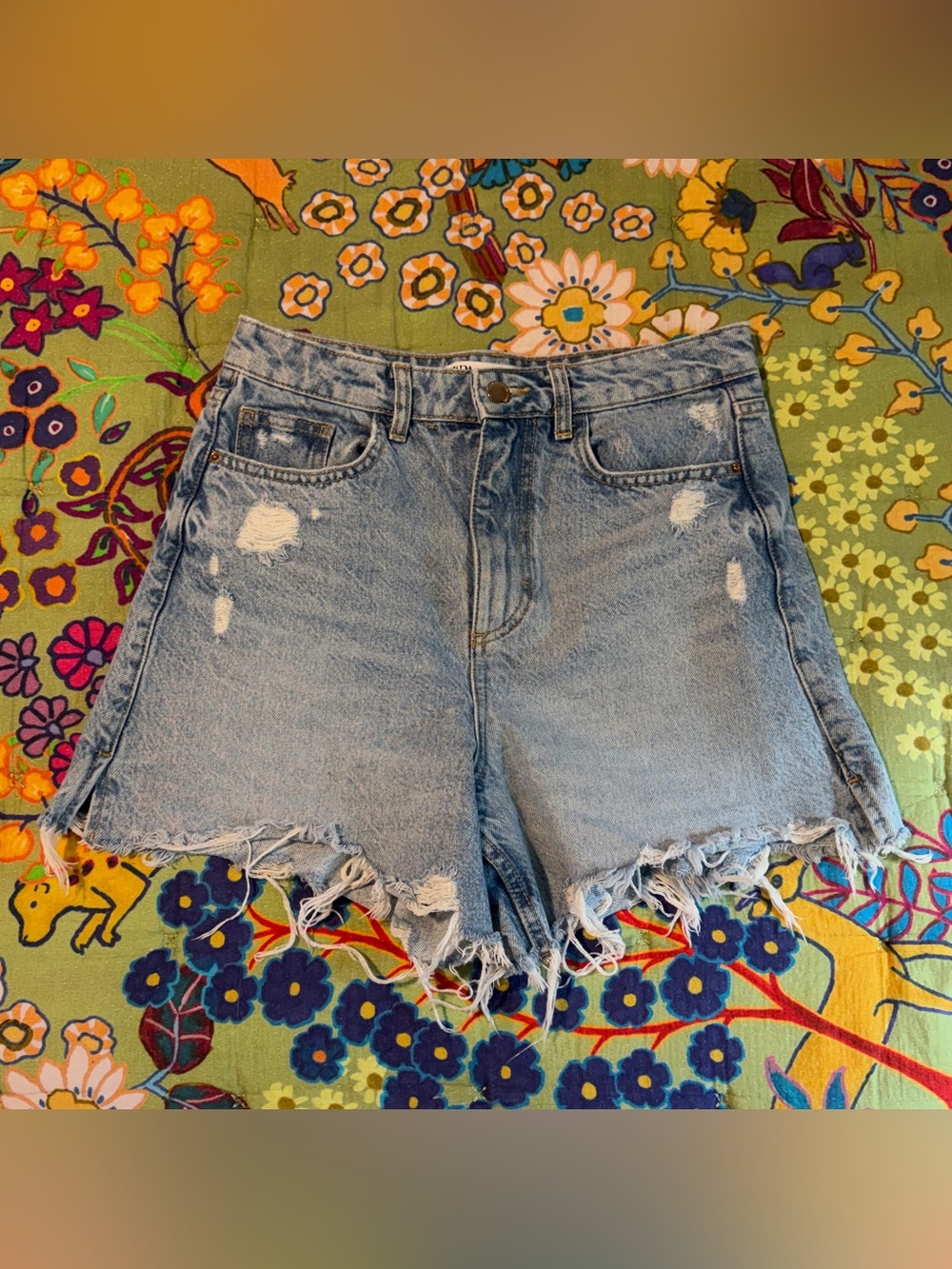 Zara Light Blue Distressed Denim Cutoff Shorts